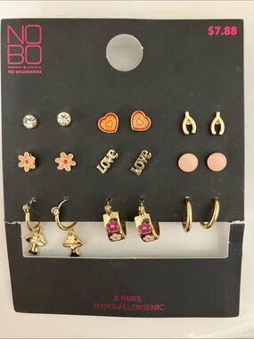 No Boundaries Gold and Pink Mixed Stud & Hoop Earring Set
